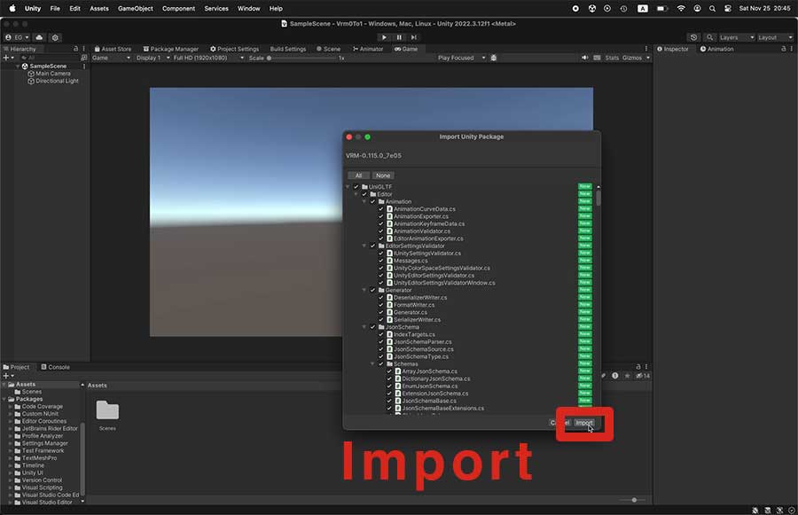 Drag and drop a package file and Import UniVRM