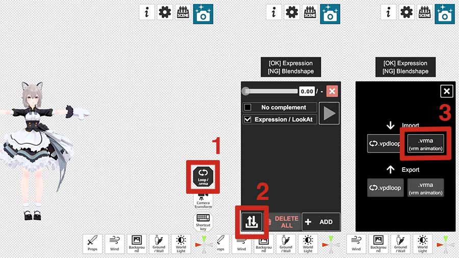 Import VRM Animation from the Loop/.vrma panel