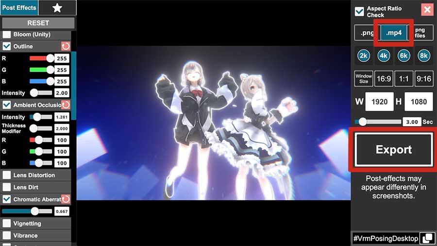 post-processing and .mp4 export